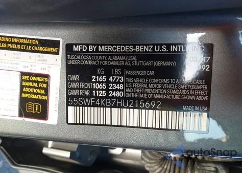 2017 Mercedes-Benz C 300 4Matic из США, поврежденный, VIN 55SWF4KB7HU215692